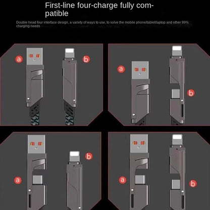 Factory 4-in-1 Cable, Dual USB-C to Lightning, 2-in-1 PD Fast Charging 100W, Type-C to Lightning Dual USB